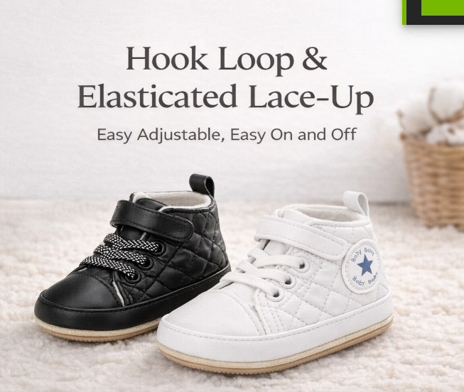 Quilted baby sneakers closure details