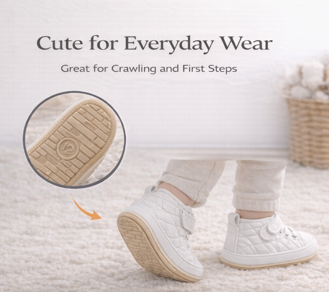 Quilted baby sneakers for crawling and first steps