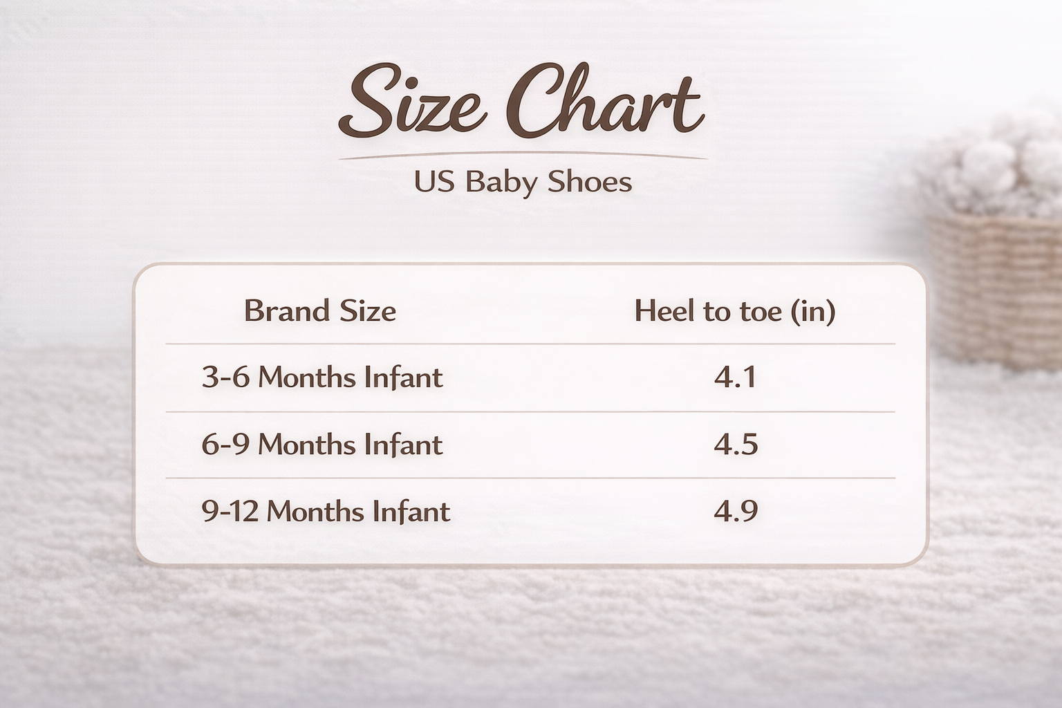 Quilted baby sneakers size chart